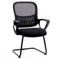 Smug Desk Chair No Wheels, Mid Back Computer Chair Ergonomic Mesh Office Chair With Larger Seat, Executive Sled-Base Task Chair With Lumbar Support And Armrests For Women Adults, Black
