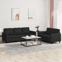 Vidaxl 2 Piece Sofa Set In Black Faux Leather - Modern Living Room Furniture With Stable Metal Frame And Comfortable Cushions
