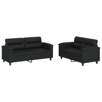 Vidaxl 2-Piece Modern Sofa Set With Cushions - Padded Seating Armrests And Back Pillows - Black Faux Leather Upholstery - Metal And Plywood Frame