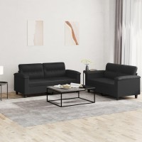 Vidaxl 2-Piece Modern Sofa Set With Cushions - Padded Seating Armrests And Back Pillows - Black Faux Leather Upholstery - Metal And Plywood Frame