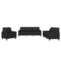 Vidaxl Faux Leather 3-Piece Sofa Set In Black - Modern Design Living Room Seating With Cushions And Sturdy Metal Frame