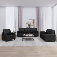 Vidaxl Faux Leather 3-Piece Sofa Set In Black - Modern Design Living Room Seating With Cushions And Sturdy Metal Frame