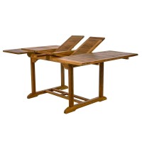 All Things Cedar Td72-22-B Teak Extension Patio Table & Folding Chair Set With Cushions, Blue