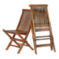 All Things Cedar Tf22-2-B 2-Piece Teak Folding Chair Set With Cushions, Blue