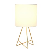 Simple Designs Down to the Wire Table Lamp with Fabric Shade, Gold with White Shade