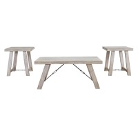 Wooden Table Set With Canted Legs And Tension Bars, Washed White
