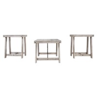 Wooden Table Set With Canted Legs And Tension Bars, Washed White