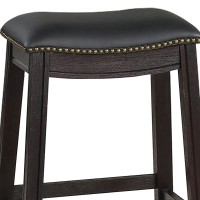 Curved Leatherette Counter Stool With Nailhead Trim, Set Of 2, Black