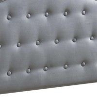 Button Tufted Twin Velvet Bed With Curved Headboard, Gray