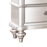 28 Inches 2 Drawer Wooden Nightstand With Turned Legs, Silver