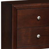 24 Inches 2 Drawer Wooden Nightstand With Metal Pulls, Brown