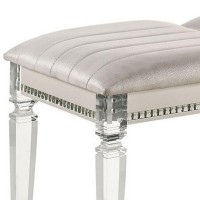 Tufted Leatherette Seater Wooden Bench With Mirror Accents, White