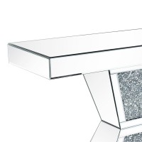 47 Inches Glass Top Console Table With Faux Stone Inlay, Silver