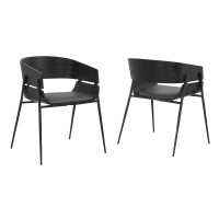 18.5 Inches Round Back Leatherette Dining Chair, Set Of 2, Black