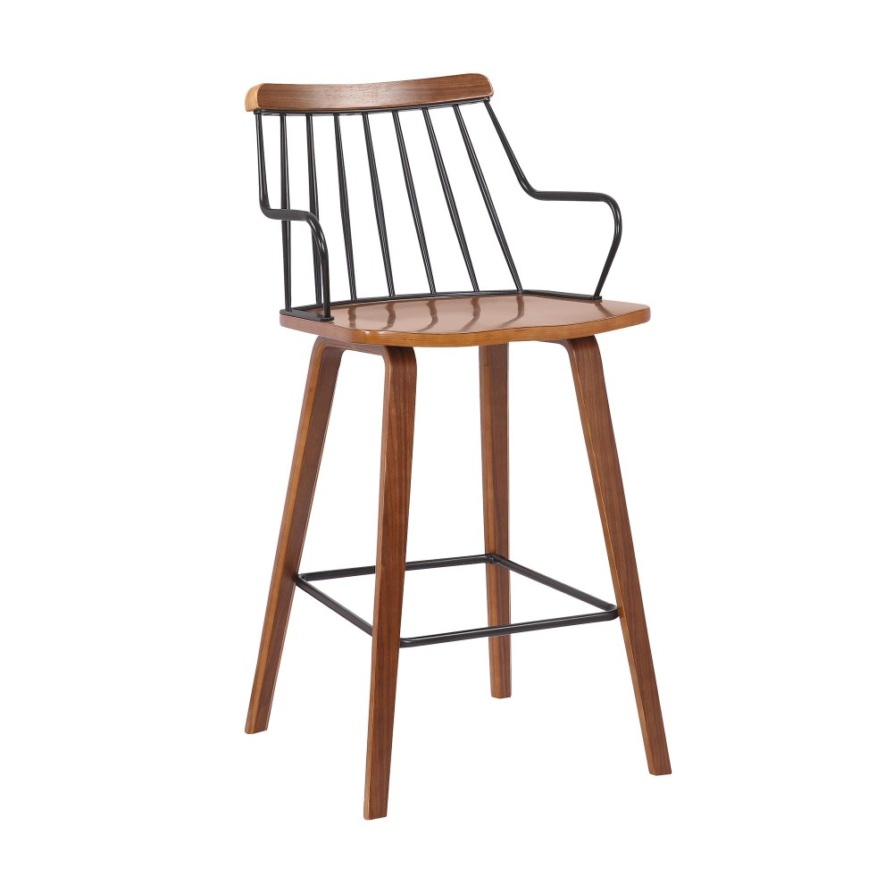 26 Inches Counter Height Barstool With Spindle Back, Brown And Black