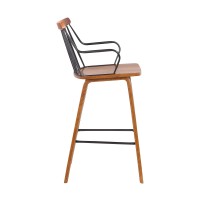 26 Inches Counter Height Barstool With Spindle Back, Brown And Black