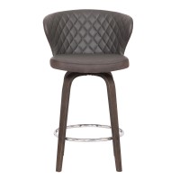 Curved Back Leatherette Barstool With Swivel Mechanism, Brown