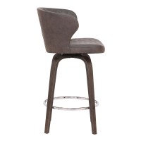 Curved Back Leatherette Barstool With Swivel Mechanism, Brown