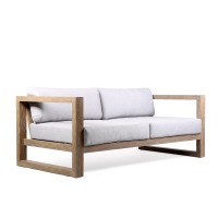 Wooden Frame Outdoor Sofa With Uv Resistant Cushions, Gray