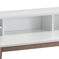 Wooden Writing Desk With 4 Open Compartments, White And Brown