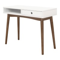 Writing Desk With 1 Drawer And 1 Compartment, White And Brown