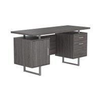 Wooden Office Desk With 1 Drawer And 1 Door Cabinet, Gray