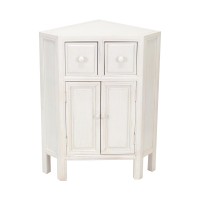 Wooden Corner Cabinet With 2 Drawers And 2 Doors, White
