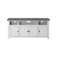 Tv Stand With 3 Cabinets And 3 Cubbies, White And Gray