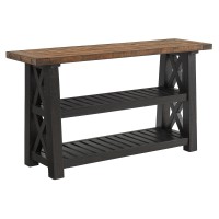 Sofa Table With 2 Slatted Shelves And X Legs, Brown And Black