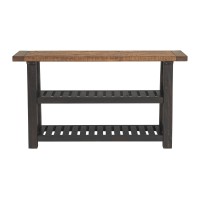 Sofa Table With 2 Slatted Shelves And X Legs, Brown And Black