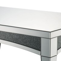 Coffee Table With Mirror Trim And Faux Stone Inlays, Silver