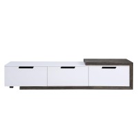 Tv Stand With Extendable Top And 3 Drawers, White And Brown