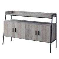 Tv Stand With 2 Double Door Cabinet And Tubular Frame, Oak Gray