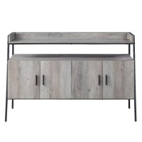Tv Stand With 2 Double Door Cabinet And Tubular Frame, Oak Gray