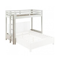 Twin Loft Bed With 1 Queen Bed And Fixed Ladder, White
