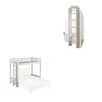 Twin Loft Bed With 1 Queen Bed And Fixed Ladder, White