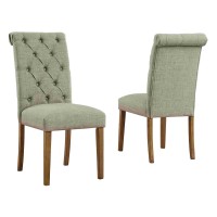 Side Chair With Button Tufted Back And Rolled Top, Set Of 2, Gray