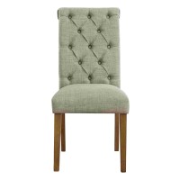 Side Chair With Button Tufted Back And Rolled Top, Set Of 2, Gray