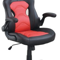 Office Chair With Padded Seat And Curved Track Arms, Black And Red