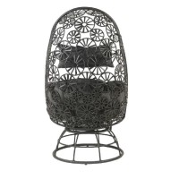 2 Piece Patio Lounge Chair With Open Circular Motifs, Black