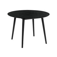 Round Dining Table With Wood And Tapered Legs, Black