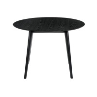 Round Dining Table With Wood And Tapered Legs, Black