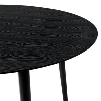 Round Dining Table With Wood And Tapered Legs, Black