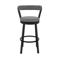 Swivel Counter Barstool With Curved Open Back And Metal Legs, Light Gray