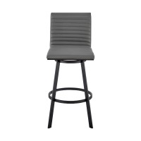 Swivel Counter Barstool With Horizontal Channel Stitching, Black And Gray