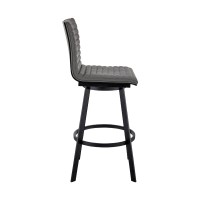 Swivel Counter Barstool With Horizontal Channel Stitching, Black And Gray