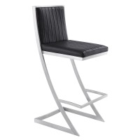 Barstool With Channel Stitching And Angled Cantilever Base, Black And Silver