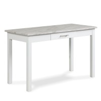 Jay 48 Inch Desk With Drawer And Faux Marble Top, White
