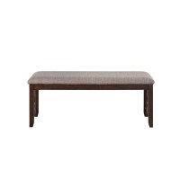Gary 46 Inch Wood Bench With Fabric Seat, Cherry Brown