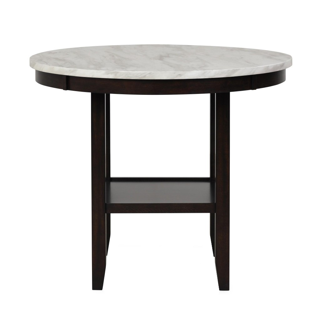 Kate 42 Inch Round Counter Table With Faux Marble, White And Black